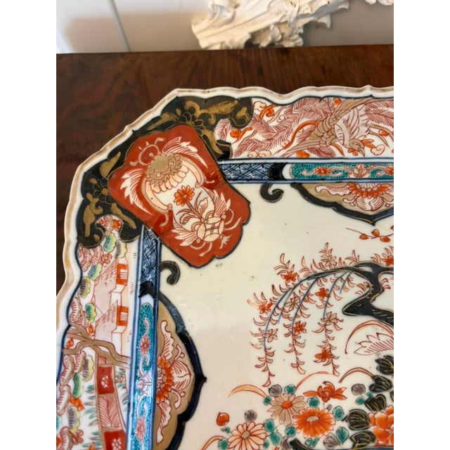 Antique Japanese Hand-Painted Imari Porcelain Charger Plate with Floral Bird Decor, 1900 For Sale - Image 9 of 10