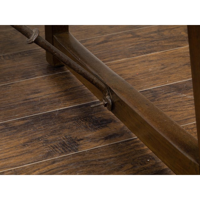 French French 19th Century Walnut Console Table with Trestle Base and Iron Stretchers For Sale - Image 3 of 12