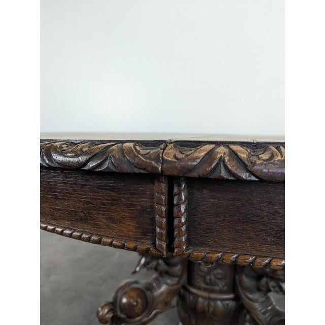 Renaissance-Style Oak Pedestal Table with Dragon Heads For Sale - Image 4 of 8