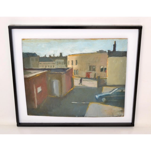 1970s Cityscape Painting Acrylic on Board Black & White Framed Mid-Century Modern 70s For Sale - Image 5 of 13