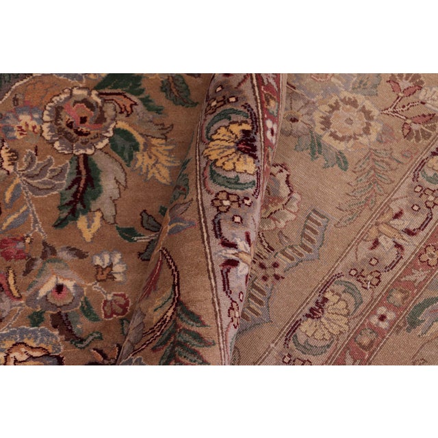 Textile Shabby Chic Floral 1990's Pak-Persian Tan/Tan Wool Rug - 9'1'' X 11'11'' For Sale - Image 7 of 9