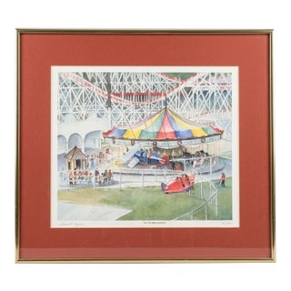Mid 20th Century Laurel Egan Signed Print The Columbia Gardens Butte Montana Vtg Amusement Park For Sale