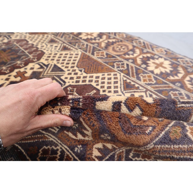 Vintage Afghan Baluch Hand-Knotted Rug 3'6" X 6'7" – Turkmen Tribal Geometric Carpet For Sale - Image 6 of 7