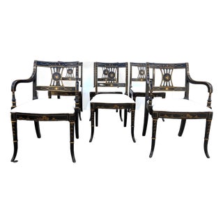 Regency Style Chinoiserie Dining Chairs Set of 6 For Sale