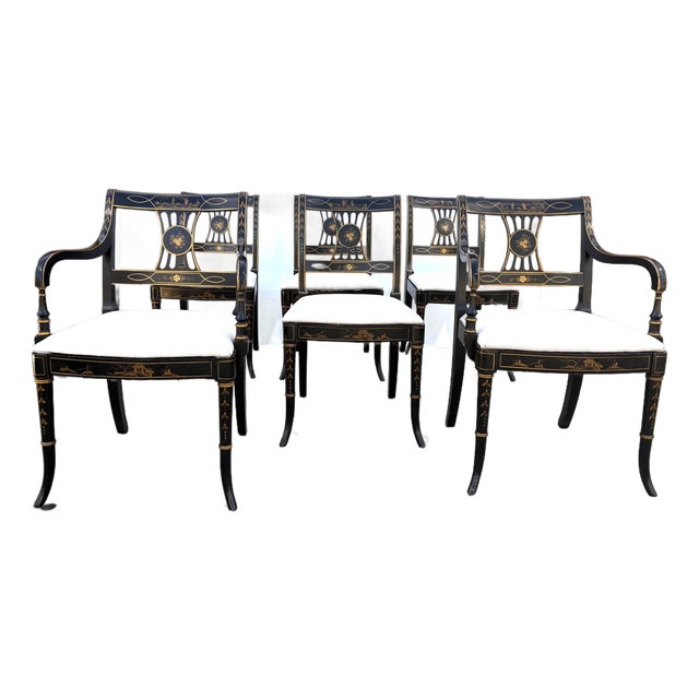 Regency Style Chinoiserie Dining Chairs Set of 6 For Sale