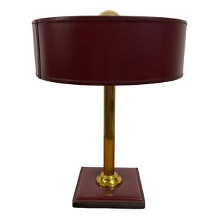 Red Leather Table Lamp in the style of Jacques Adnet, France, 1980s For Sale
