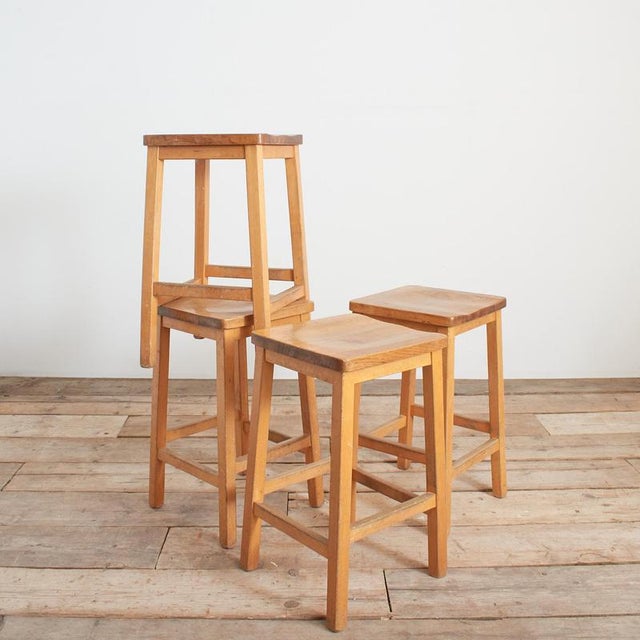 Wood Antique Wooden School Lab Stool For Sale - Image 7 of 8
