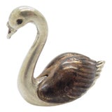 Vintage Italian Handmade Genuine Silver & Brass Swan Figurine Miniature, Saturno Silversmith Brand For Sale