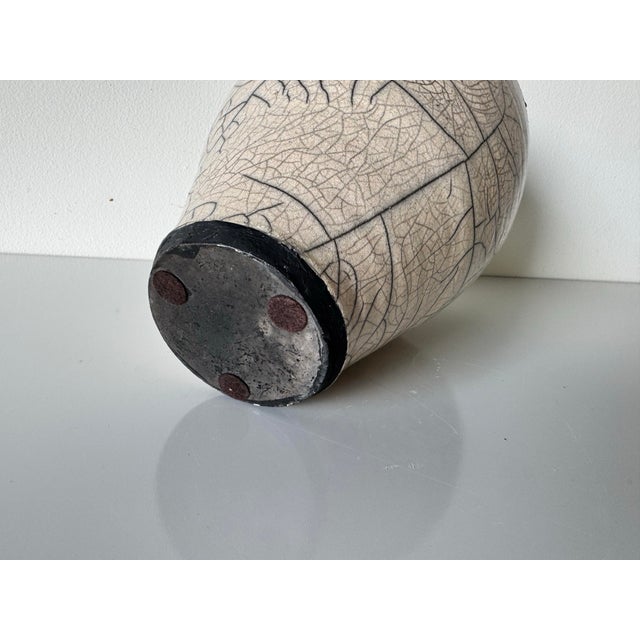 1980s Vintage Black and White Crackled Glazed Studio Pottery Vase For Sale - Image 4 of 9