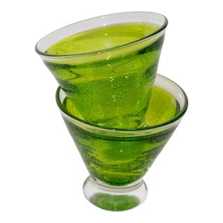 Pair of Lime-Green Hand-Blown Mexican Cocktail Glasses For Sale
