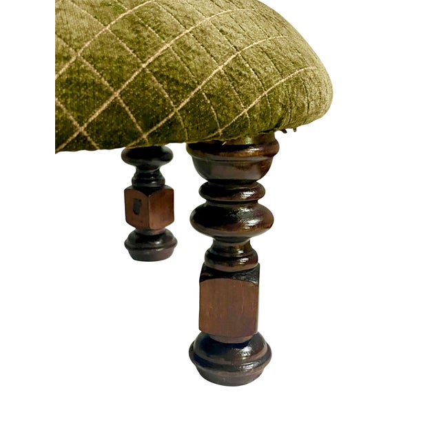 Ralph Lauren Vintage Moss Green Upholstered Footstool With Turned Legs For Sale - Image 4 of 15