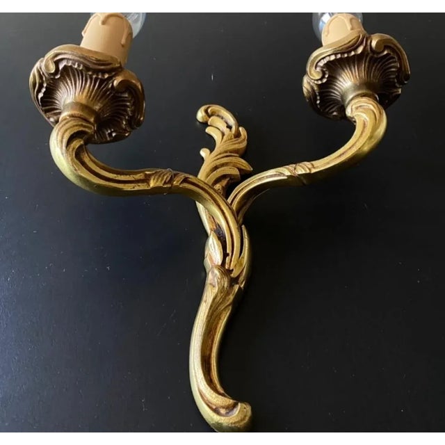 Gold French Bronze Wall Lamps, 1960s, Set of 2 For Sale - Image 8 of 11