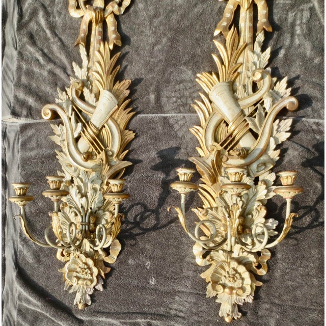 Beaux-Arts 1900s Italian Gilt Wood Carved Sconces - Pair of 2 For Sale - Image 3 of 11