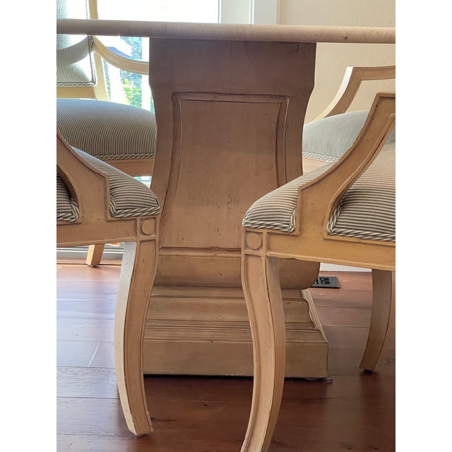 Kreiss Travertine Table Top and Emperor Dining Base with Chairs Set