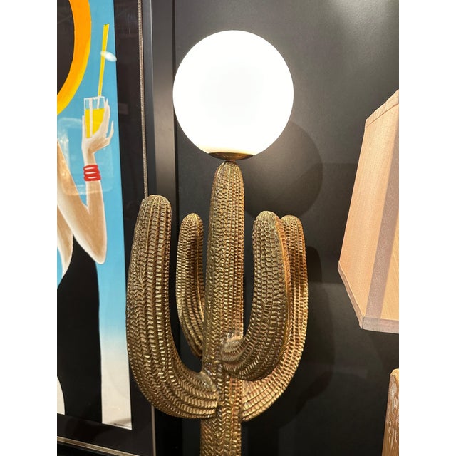 1970s 1970s Large Brass Saguaro Cactus Sculpture Lamp For Sale - Image 5 of 12