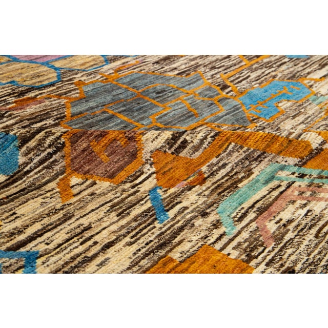 Beige Tribal Contemporary Moroccan Style Handmade Wool Rug in Beige & Brown For Sale - Image 8 of 9