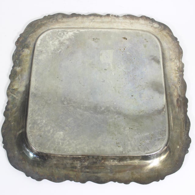 English Large Vintage Square Silver Plated Bar Tray For Sale - Image 3 of 8