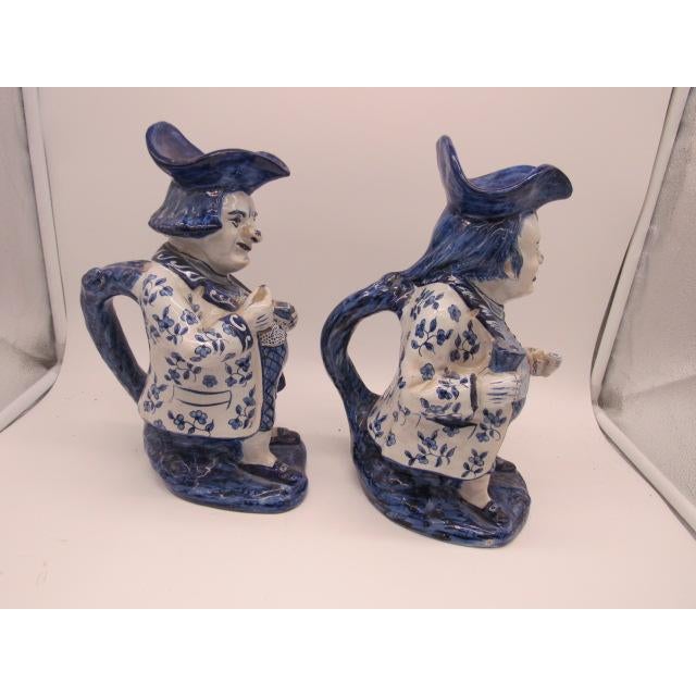 Mid 18th Century Pair of 18th Century Blue and White Dutch Toby Figure Jugs For Sale - Image 5 of 9