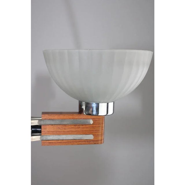 Metal Art Deco Rosewood and Glass Chandelier, 1930s For Sale - Image 7 of 13