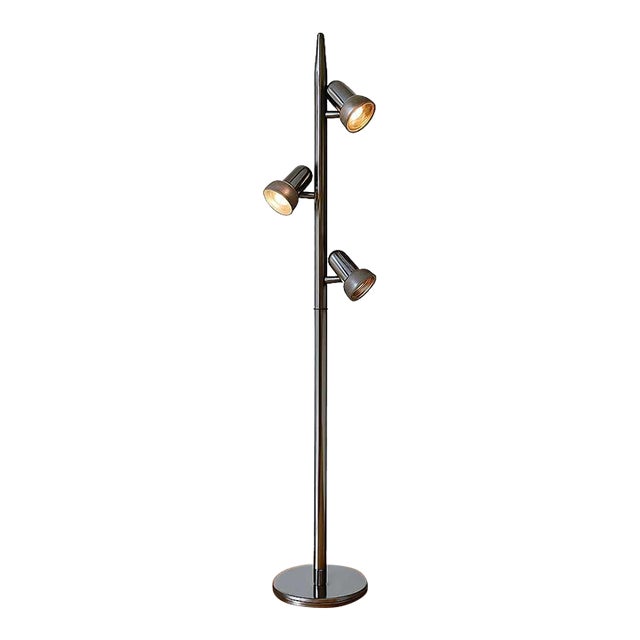 1970s Chrome Floor Lamp With Three Adjustable Spotlights, Mid-Century For Sale