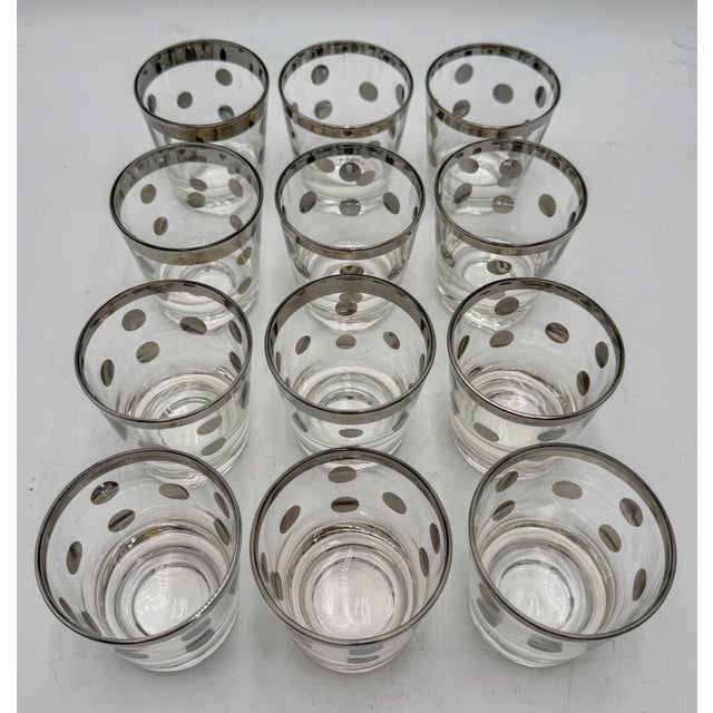 Gray 1950s 12 Hollywood Regency Silver Overlay Old Fashioned Glasses, Atomic Dot Barware For Sale - Image 8 of 12