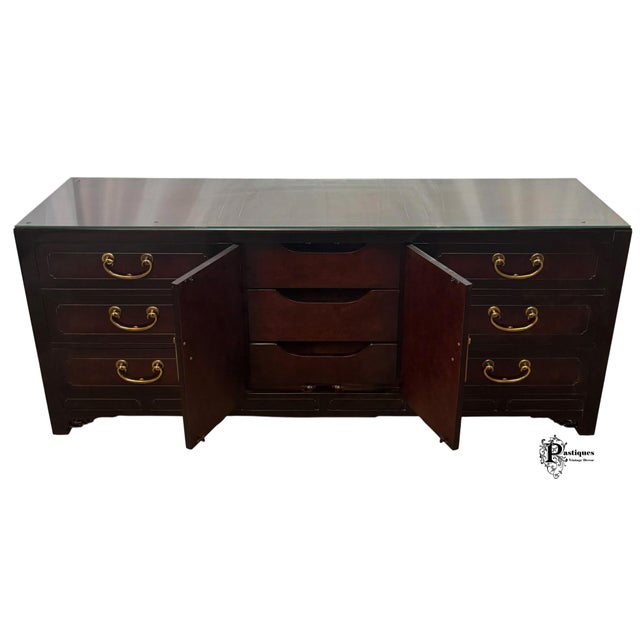 Vintage Hickory White Chinoiserie Style Burl Wood & Lacquer Dresser & Mirror For Sale In Greensboro - Image 6 of 12
