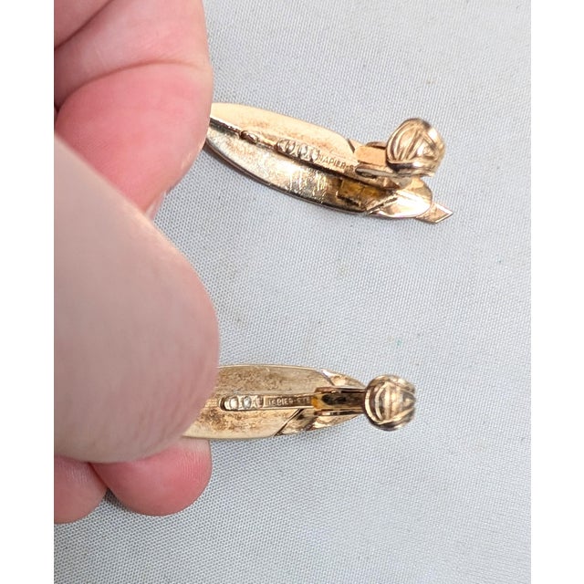 Metal Vintage Signed Napier Goldtone Over Sterling Feather Clip Earrings-2 Pieces For Sale - Image 7 of 8
