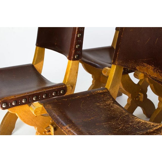 Brutalist Brutalist Dining Chairs in Oak and Leather by Bram Sprij, Set of 4 For Sale - Image 3 of 9