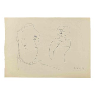 Mino Maccari, Figures, Pen Drawing, 1960s For Sale