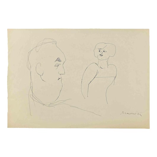 Mino Maccari, Figures, Pen Drawing, 1960s For Sale