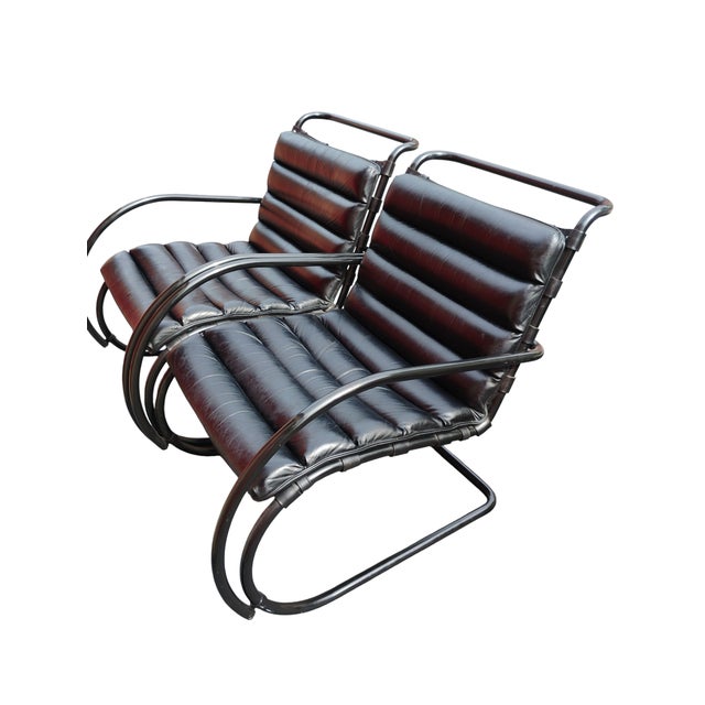 Knoll 1970s Pair of Black Leather and Steel Cantilever Armchairs For Sale - Image 4 of 12