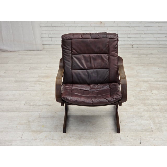 Scandinavian Armchair in Brown Furniture Leather, 1970s For Sale - Image 9 of 18