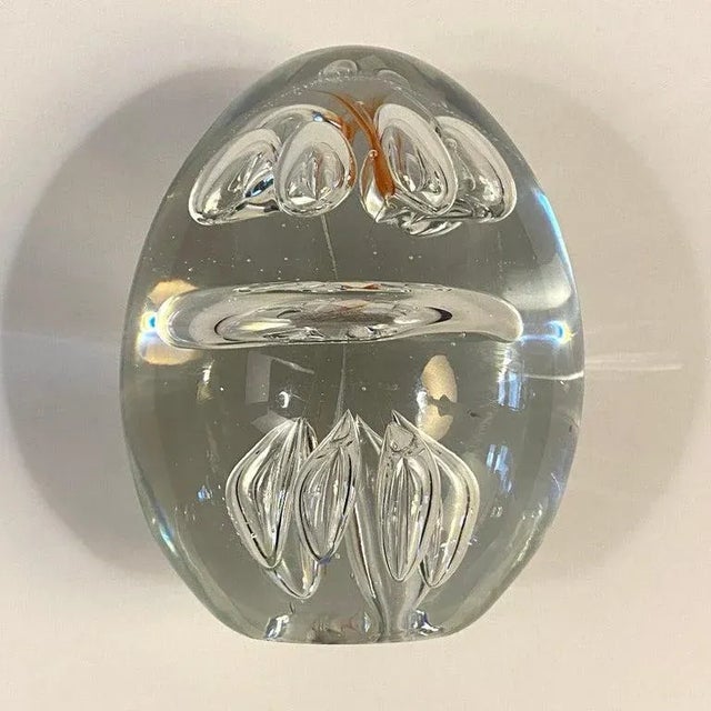 1980s Clear Hand Blown Art Glass Paperweight For Sale - Image 9 of 12