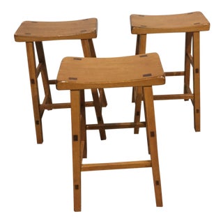 Solid Wood Bar Stools - Set of 3 For Sale