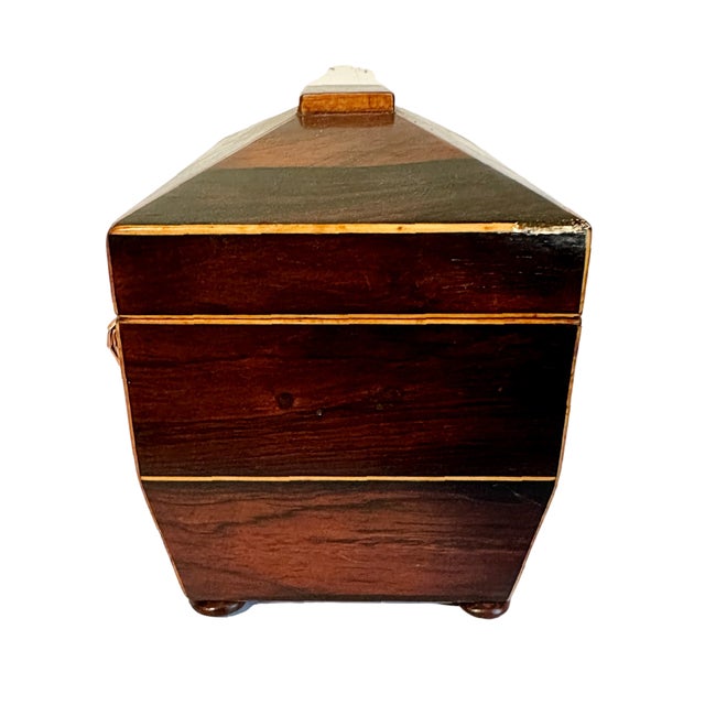 Antique English Regency Rosewood Tea Sarcophagus Caddy W/Satinwood Edging c.1820s For Sale - Image 6 of 9