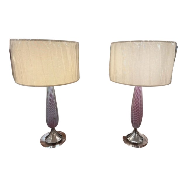 DWM Maloos Custom Design Opalescent Murano Table Lamps, Pair For Sale