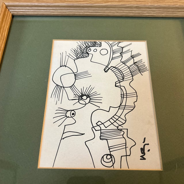 Contemporary original Wayne Cunningham abstract marker drawing. Drawing in frame measures approximately 5x6.5 or just over...