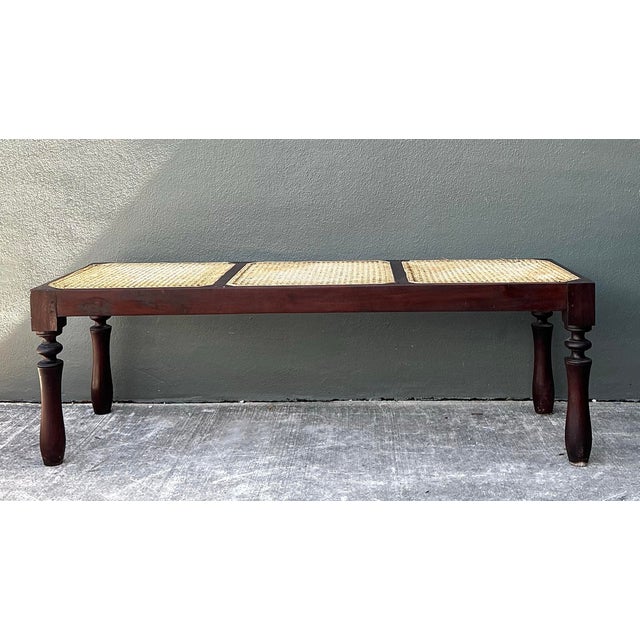 Wood Vintage Anglo Indian Inset Cane Bench For Sale - Image 7 of 12