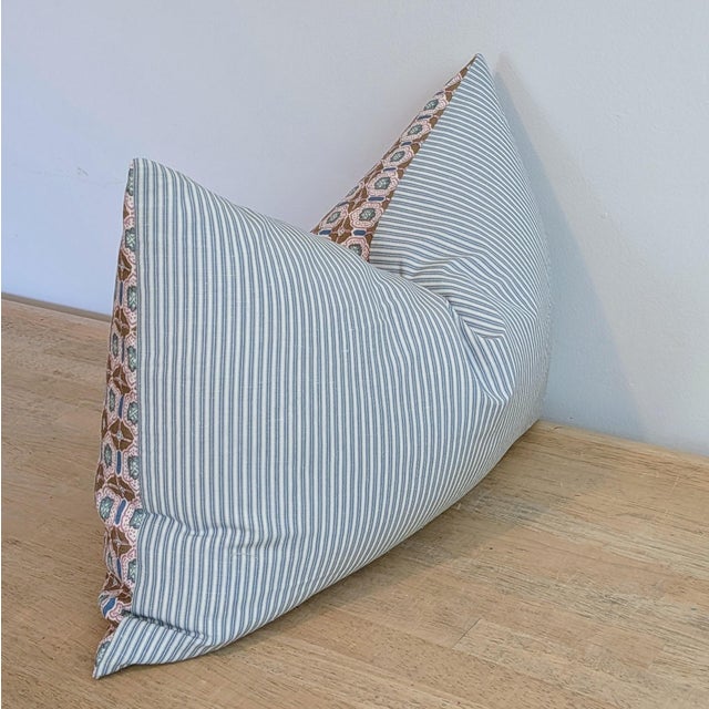 Elizabeth Eakins Lanterns in Teal features primarily pink and brown with a hint of teal and blue. 100% hand woven linen,...