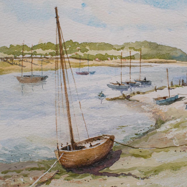 Vintage Beach Landscape Painting, English School Watercolour, Nautical Art, 1991 For Sale - Image 6 of 9