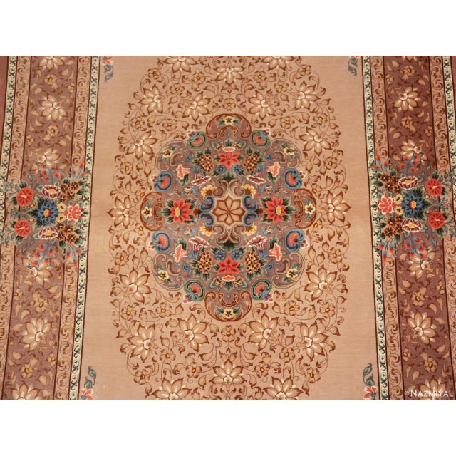 Nazmiyal Collection 1950s Fine Floral Vintage Persian Silk Qum Rug For Sale - Image 4 of 7