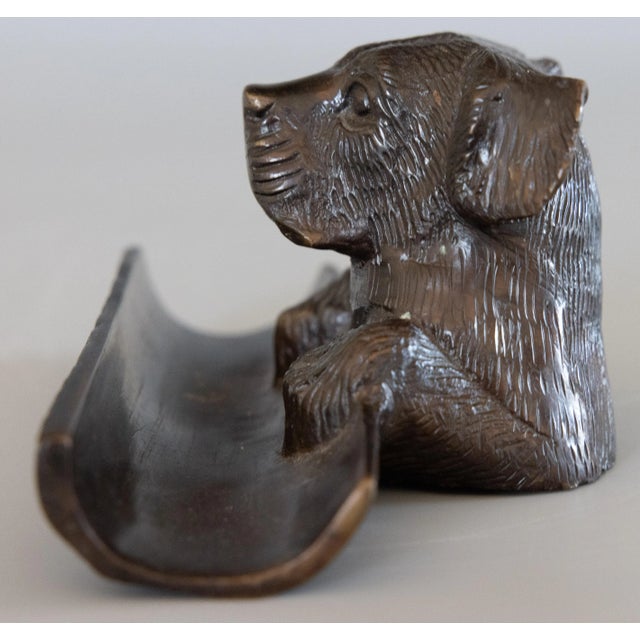 Mid 20th Century Vintage Bronze Tone Metal Dog Pen Tray Desk Accessory For Sale - Image 5 of 8