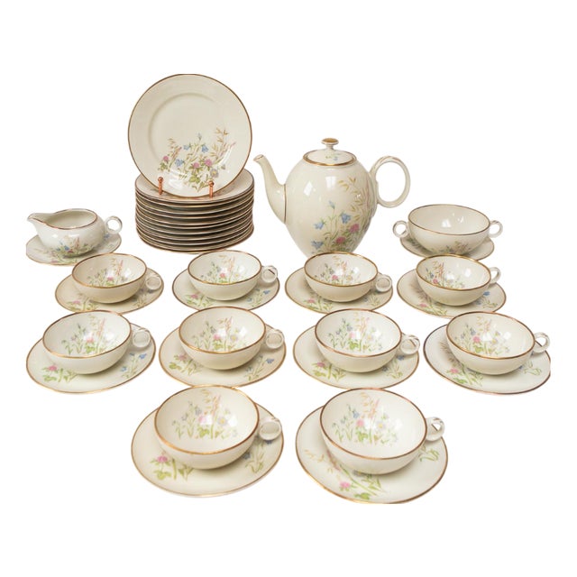 Swedish Porcelain Tea or Coffee Service for 10 from Hackefors, 1960s, Set of 37 For Sale