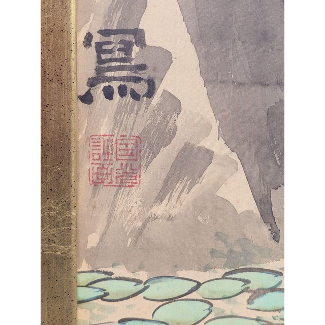 Huge 5' 8" Signed Asian Watercolor Painting on Silk - Professionally Joined Screen Panels For Sale - Image 12 of 12