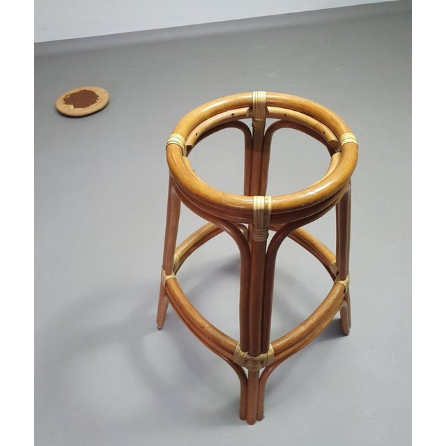 Brown Bamboo Stools with Leather Seats, 1970s, Set of 3 For Sale - Image 8 of 15