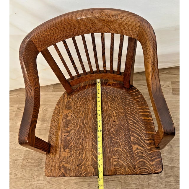 Antique Library Bankers Chair American Quarter Sawn Oak Figured Wood Grain For Sale - Image 9 of 11