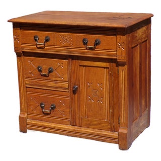 Antique Oak Chest Commode Washstand Dry Sink Country Farmhouse Cabinet For Sale