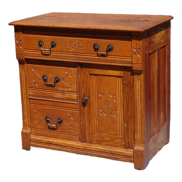 Antique Oak Chest Commode Washstand Dry Sink Country Farmhouse Cabinet For Sale