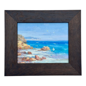 Modern Coastal Ocean Seascape Original Oil Painting, Dark Wood Frame