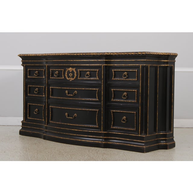 Age: Approx: 20 Years Old Details: Factory Distressed Gold Accents Quality Construction Large Impressive Cabinet Offered @...
